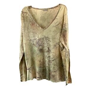 VTG Xcit USA Womens Long Sleeve V Neck Shirt Size XL Embellished Top Pullover